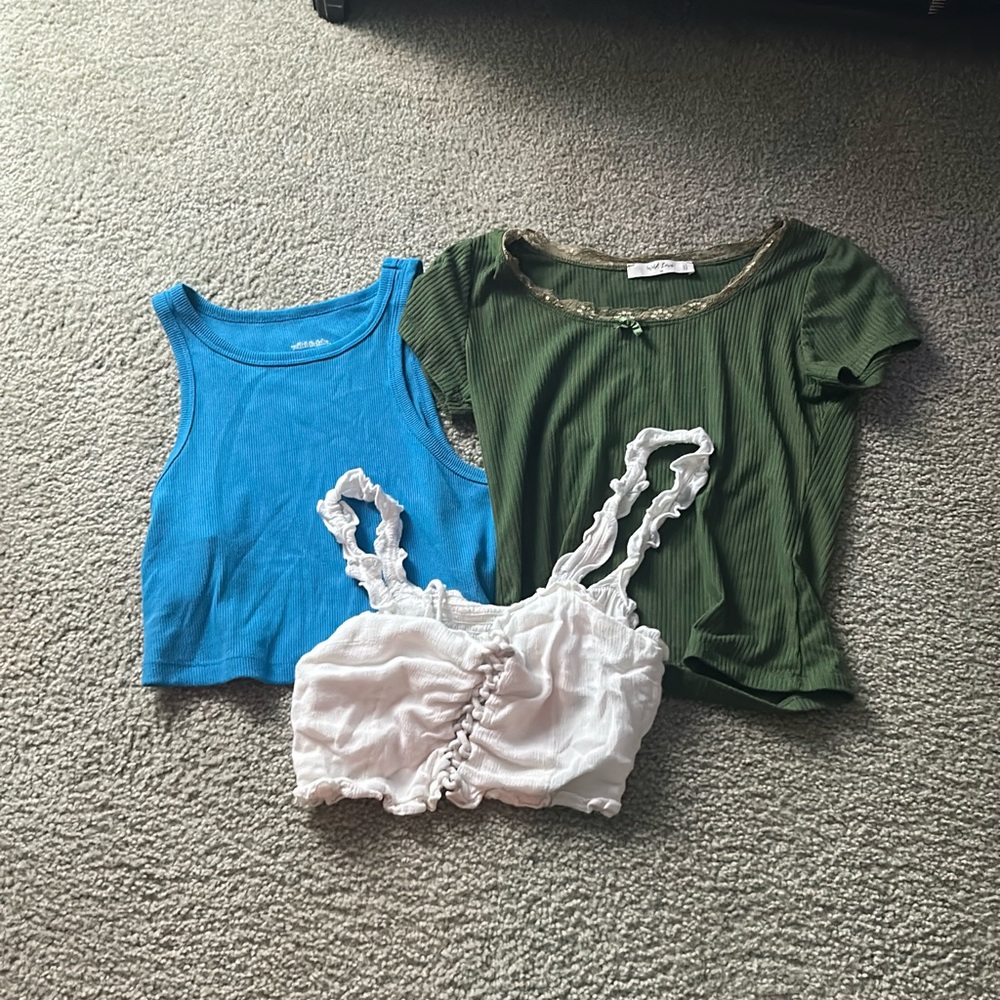 Kids Ribbed Green Short Sleeve Top - Brand Unspecified